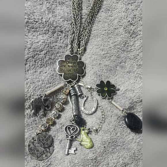 Silver Charm Necklace And Earring Set - Picture 2 of 4